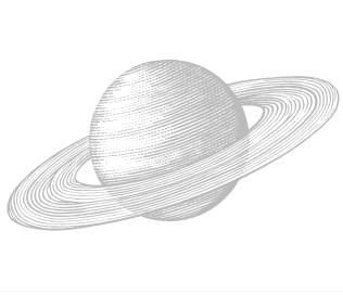 Saturn with rings, black and white illustration